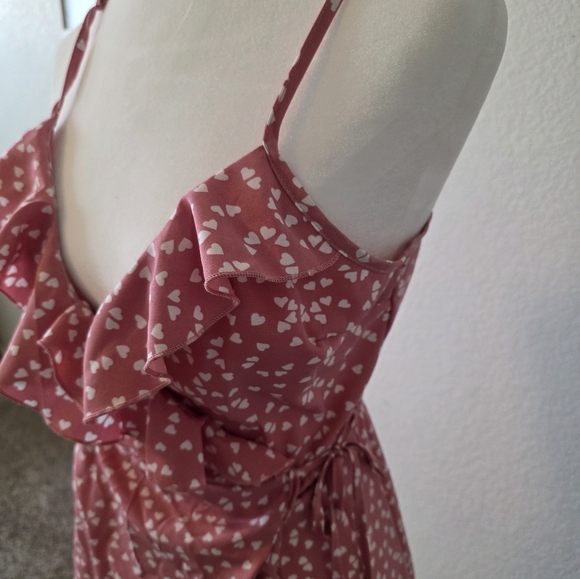 Pink Heart-Print Ruffle Wrap Dress - Picture 11 of 13